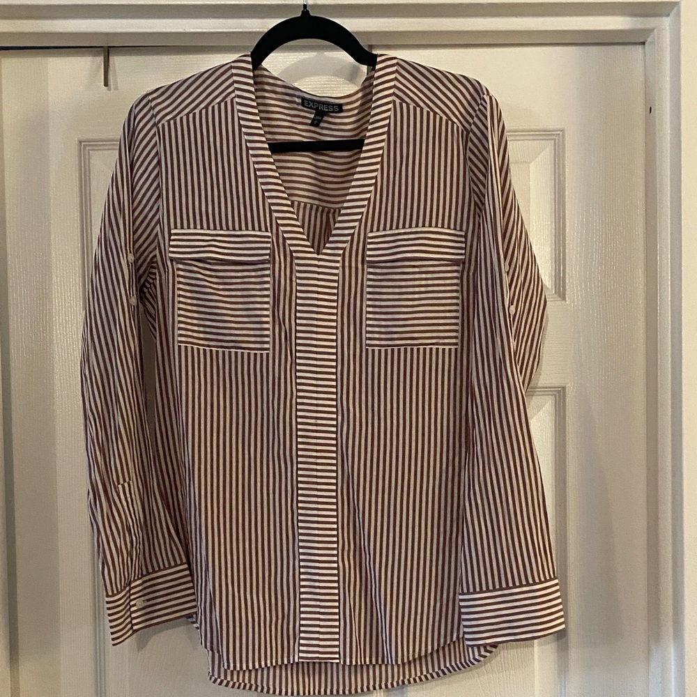 Express Brown and White Striped Blouse